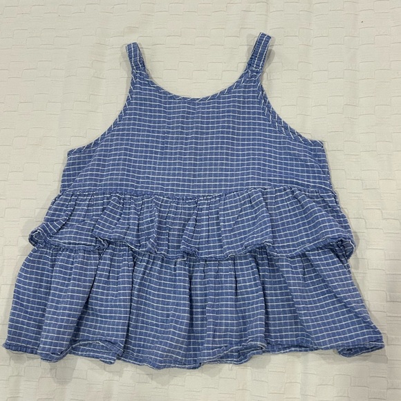 Tops - Blue Checkered Ruffle Tank Top